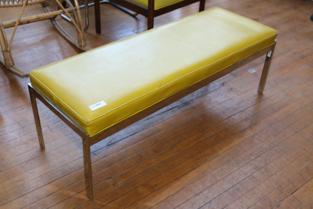 Chrome upholstered bench in the manner of Milo (1 of 4)