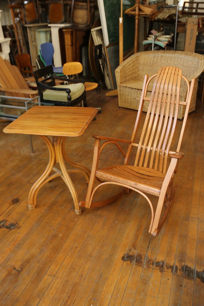 table and bentwood rocking chair.: Dimensions: H " x W " x D "
