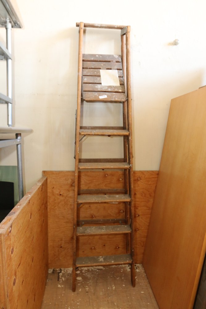 Antique platform ladder.: When Folded Flat Dimensions: H 93.5" x W 20" x D 8"