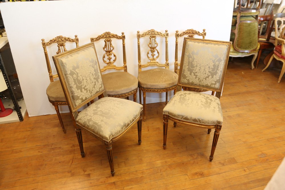 Six French gilt decorated chairs Four matching (1 of 6)