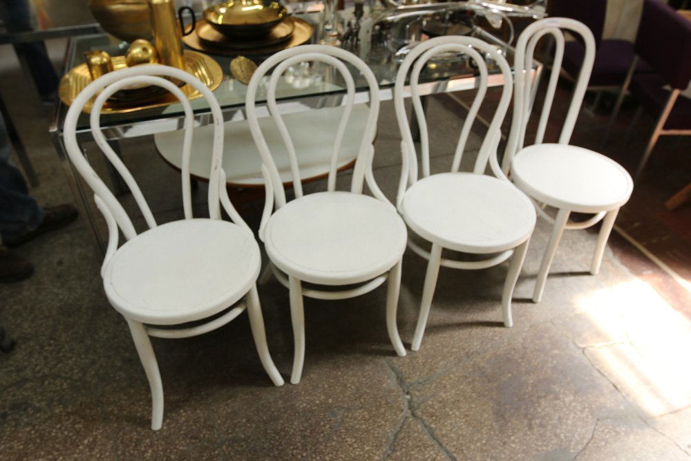 Set of four white painted bentwood chairs (1 of 6)