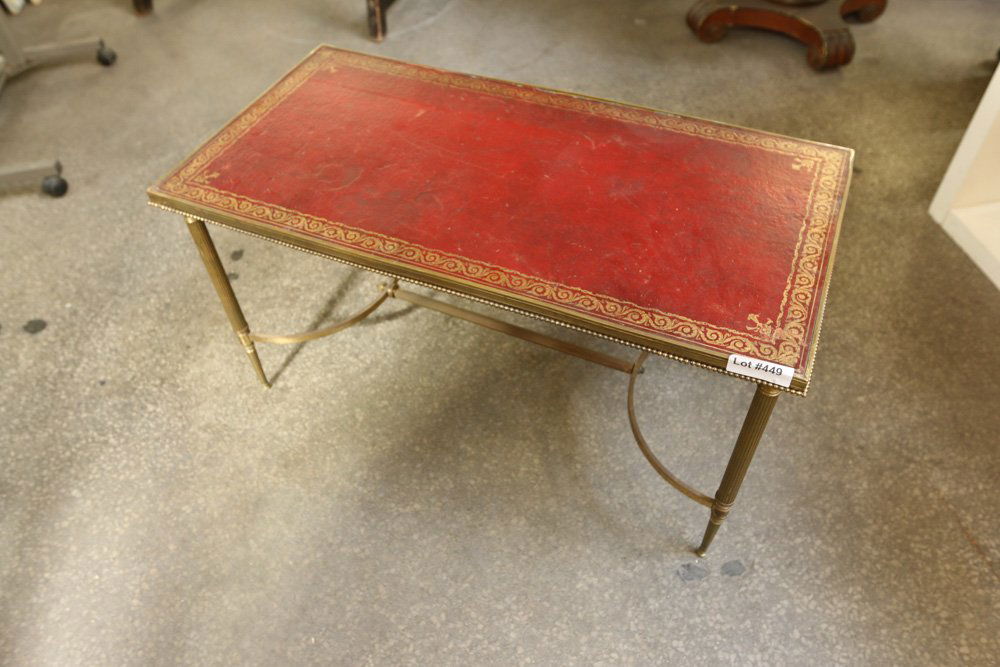 Leather top brass coffee table. (1 of 6)