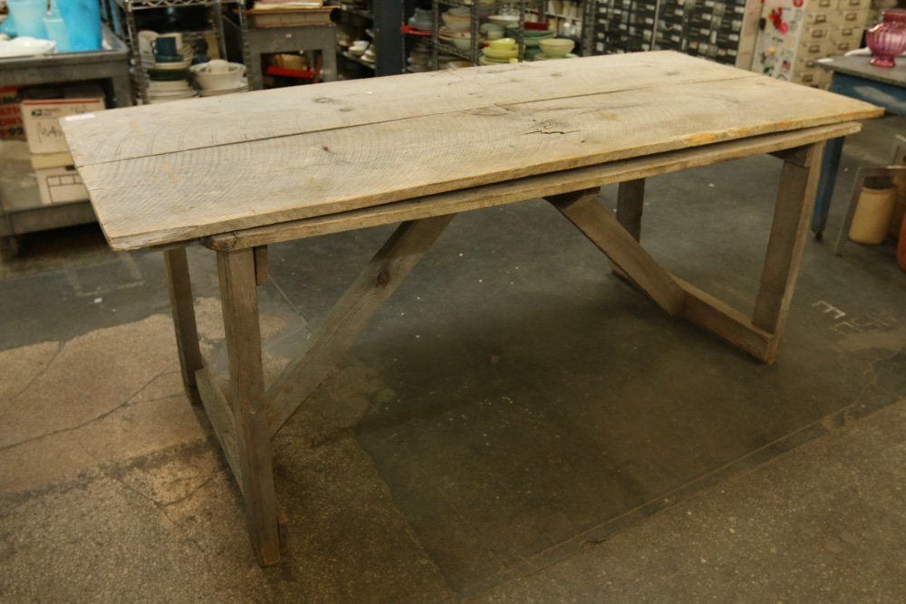Large gray wash wood work table. (1 of 5)