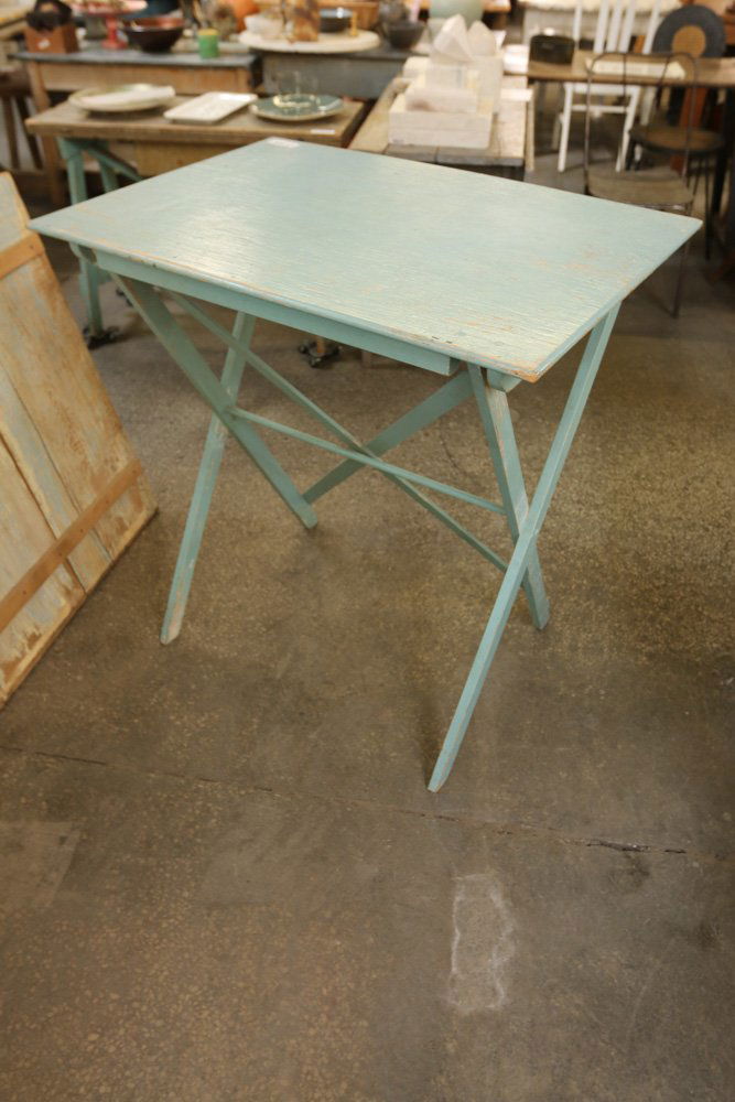 Turquoise painted wood folding table. (1 of 7)