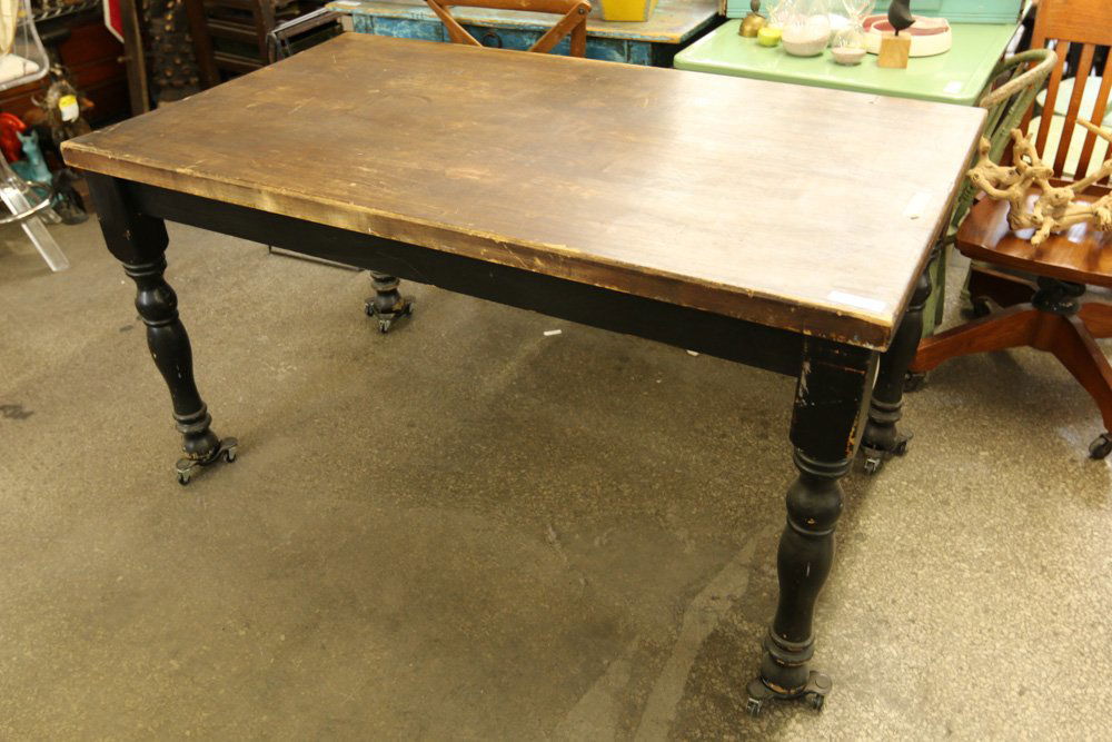 Dark wood and black painted pine work table. (1 of 6)