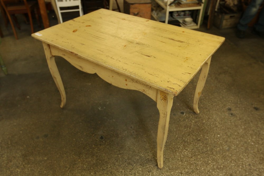 Yellow painted wood work table. (1 of 6)