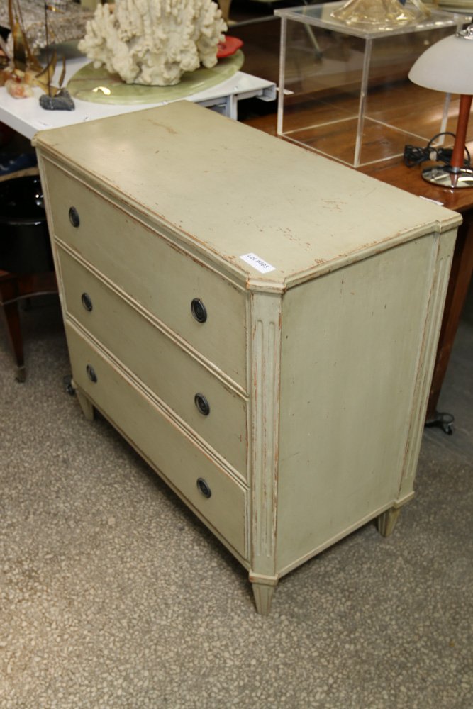 Three drawer green painted pine chest. (1 of 5)