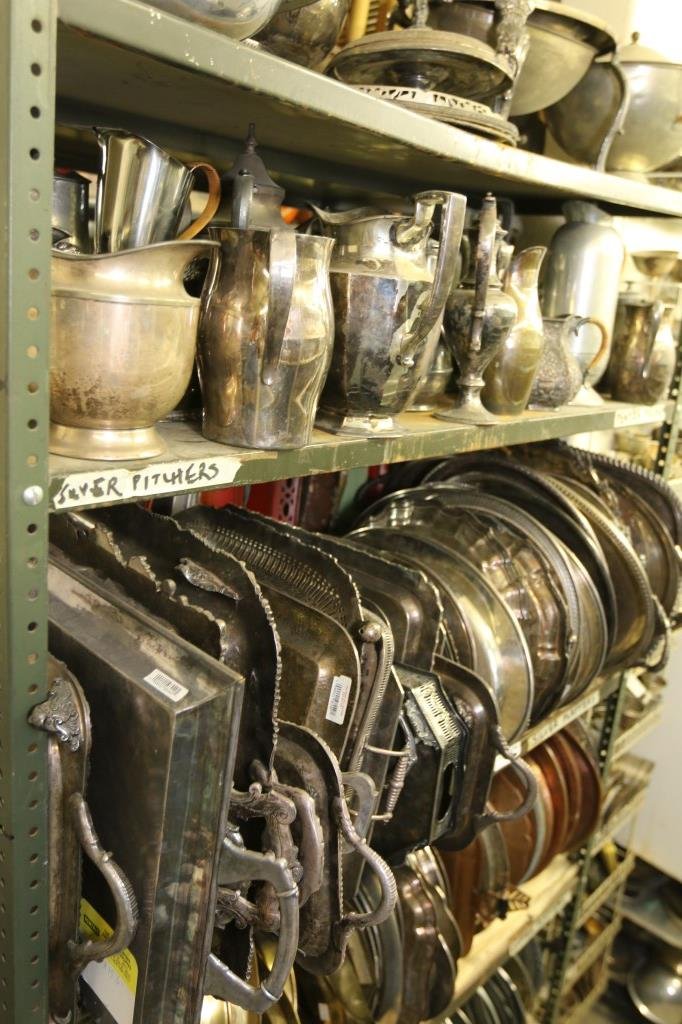 LARGE grouping of silver plate trays and pewter (1 of 1)