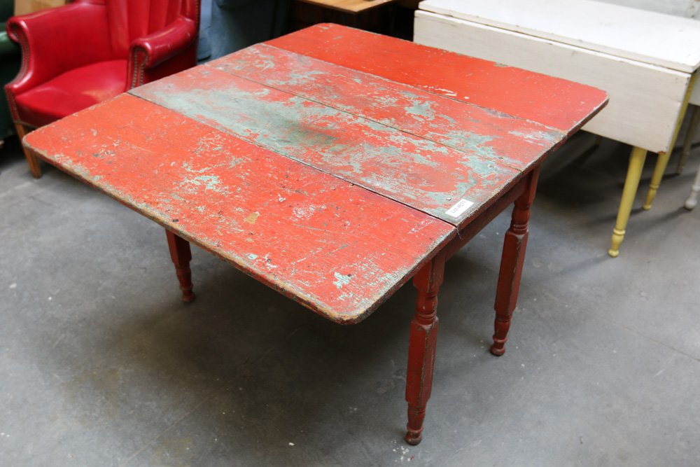 Red painted drop leaf table. (1 of 8)