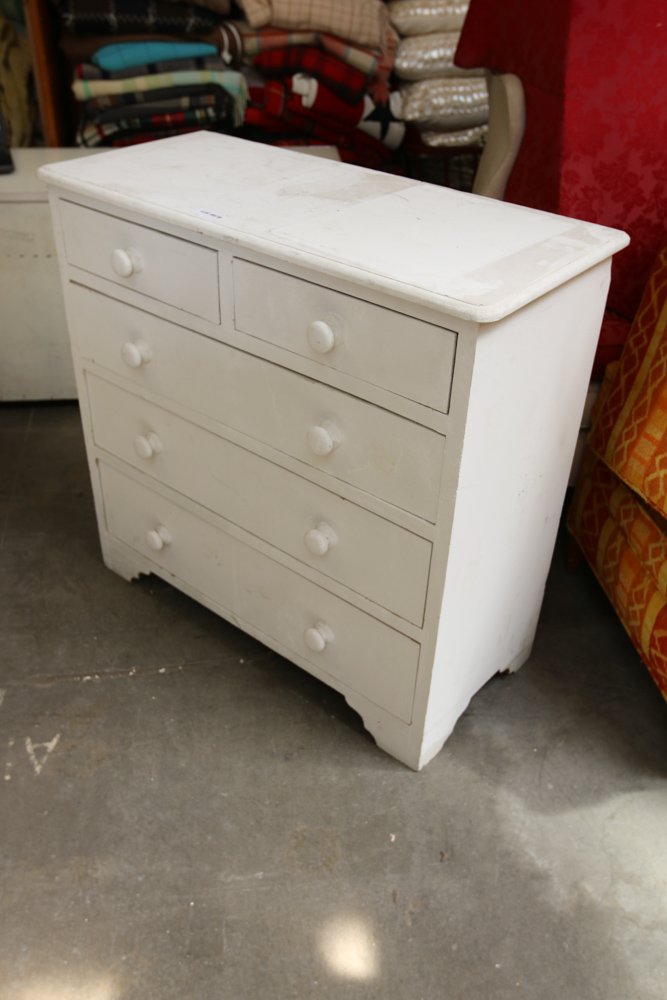 Five drawer white painted chest. (1 of 8)