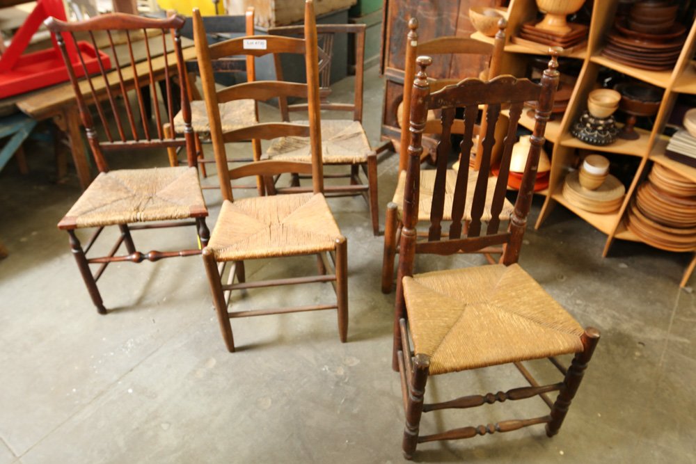 Six assorted rush seat chairs. (1 of 10)