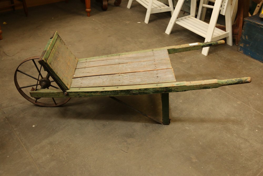 Vintage green painted pine wheelbarrow (1 of 4)