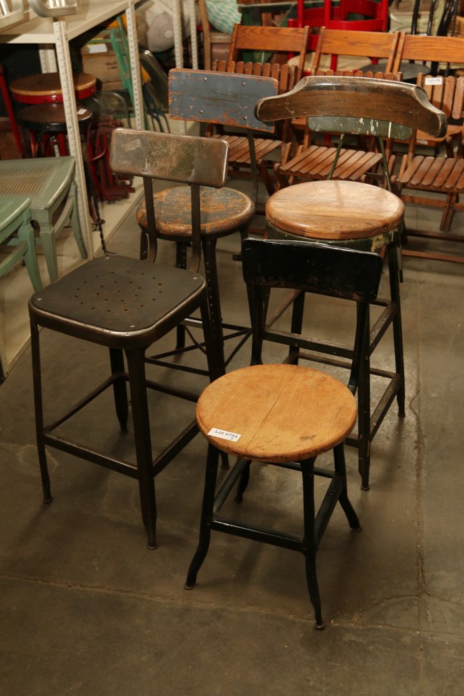 (4) Wood and metal industrial drafting stools (1 of 5)