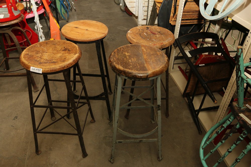 (4) Industrial metal and wood stools (1 of 6)