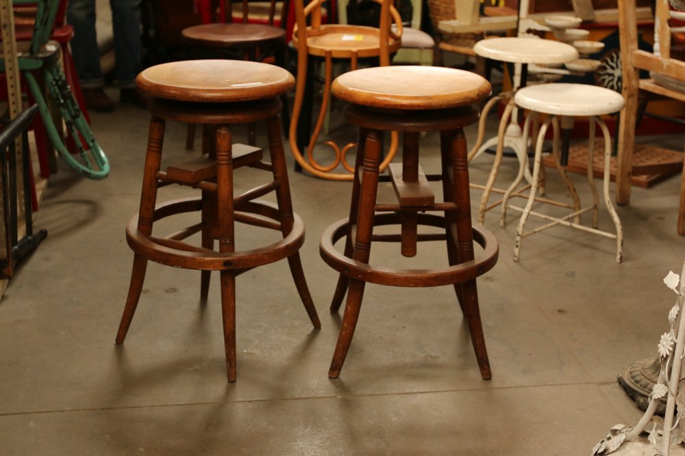 Pair of wooden adjustable stools. (1 of 3)