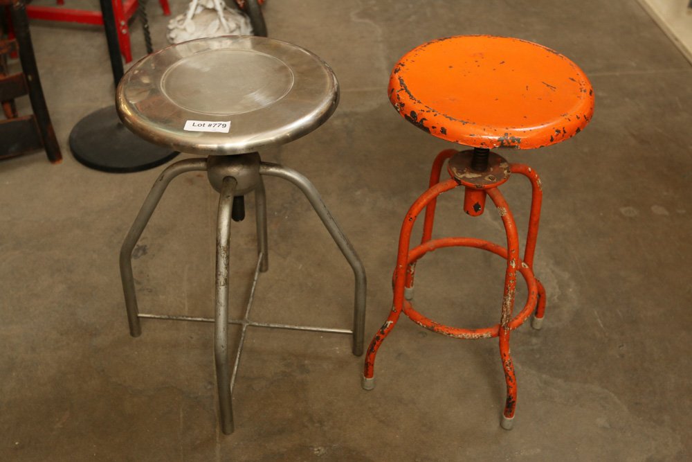 (2) Industrial stools one silver and one orange (1 of 3)