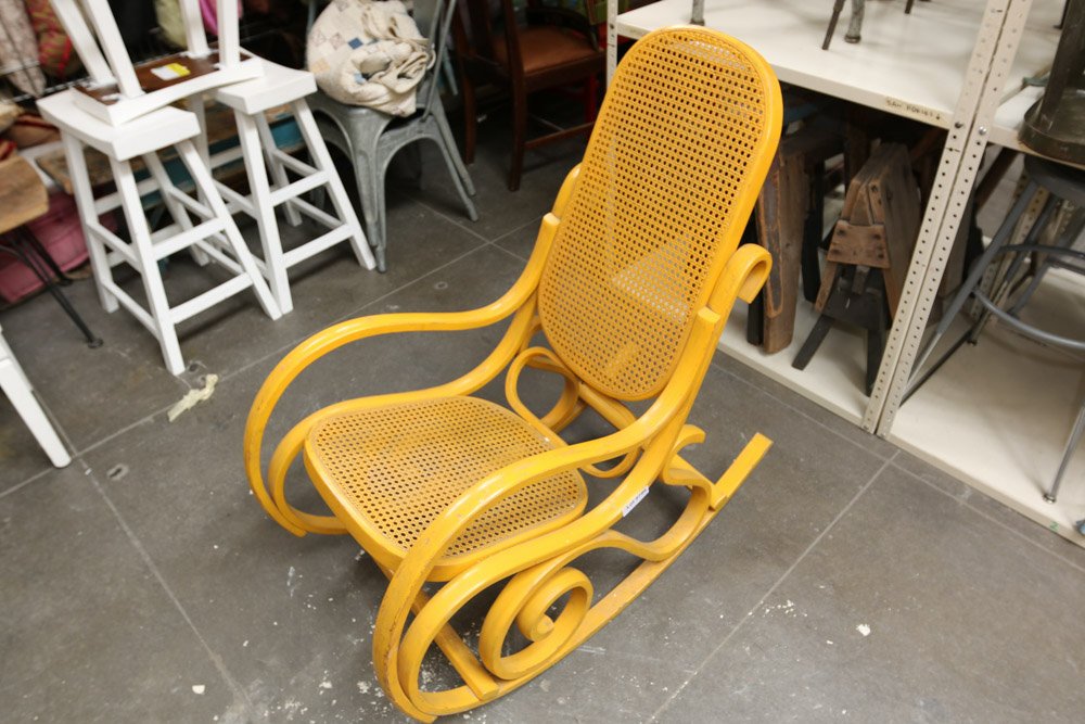 Yellow thonet style caned rocker. (1 of 6)