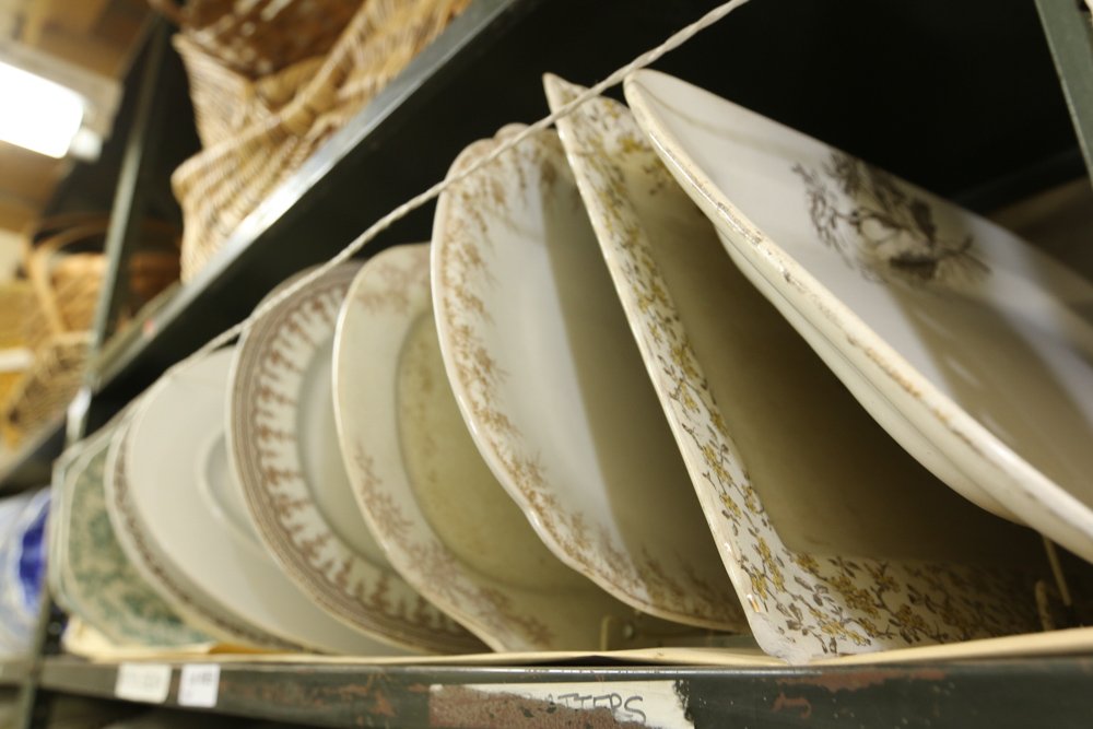 Grouping of transferware platters brown and blue (1 of 4)