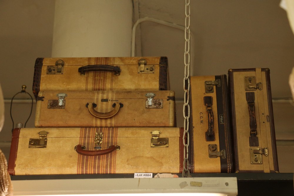 Five vintage woven leather suitcases assorted (1 of 4)