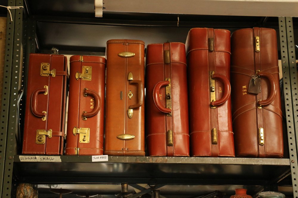 Six vintage brown leather suitcases. (1 of 4)
