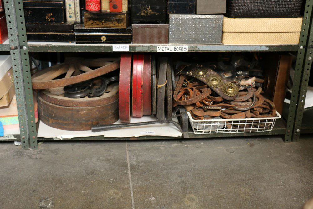 Collection of vintage wagon wheels, horse shoes, (1 of 4)