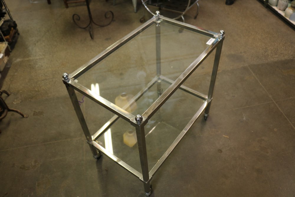 Chrome and glass bar cart: rolling cart. Dimensions: H 31" x W 31" x D 19"