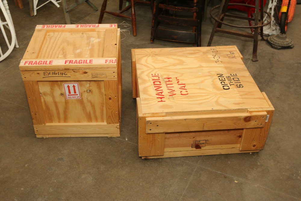 Two wooden crates with lids. (1 of 3)