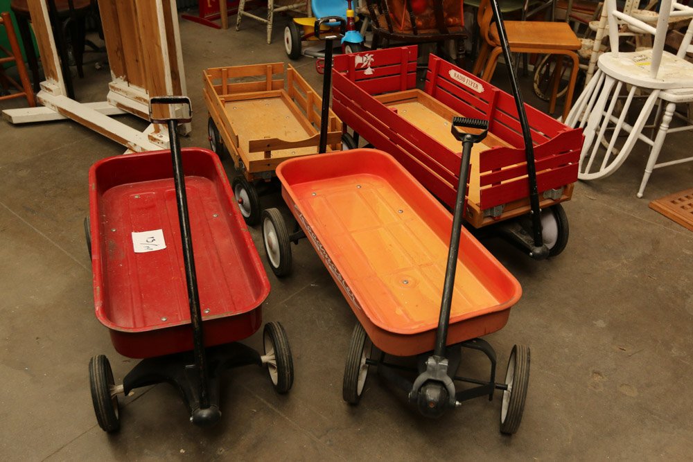 Four children's wagons, two metal, two with wood (1 of 5)