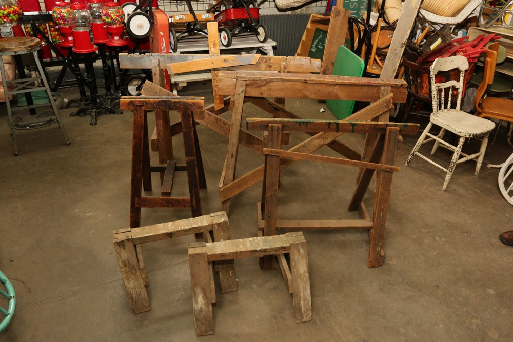 Group of six vintage wood saw horses. (1 of 7)