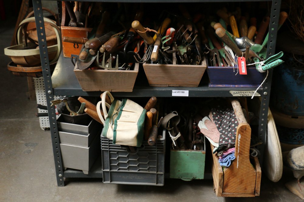Grouping of garden implements and tools.: Grouping of garden implements and tools.