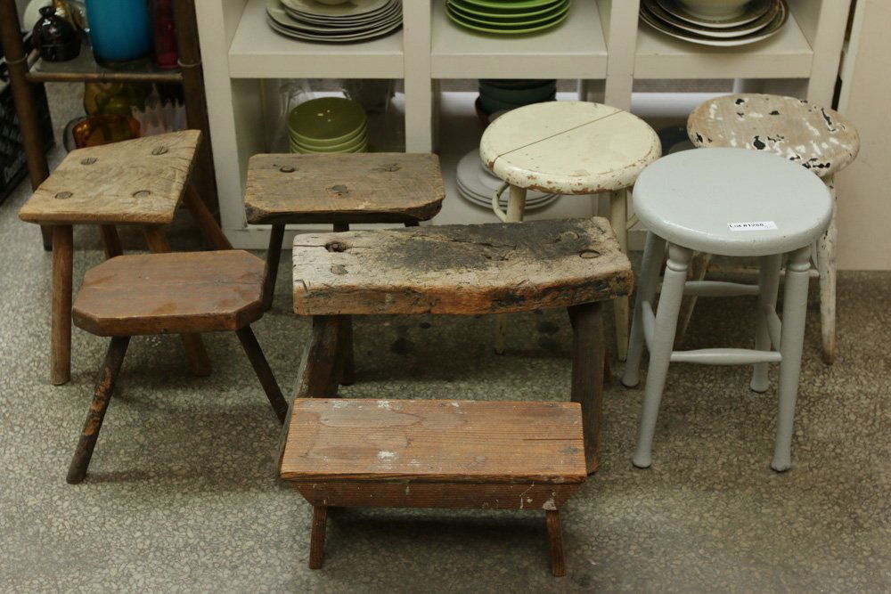 Eight various stools incl five rustic, and three (1 of 6)