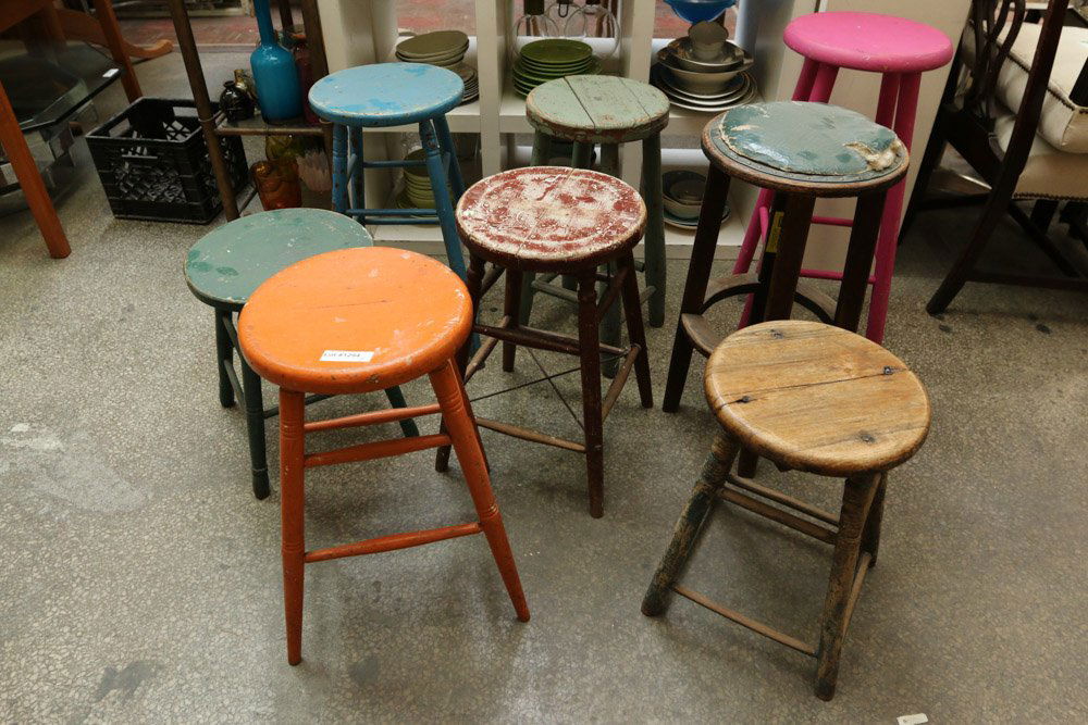 Eight vintage assorted wood painted stools, one (1 of 9)