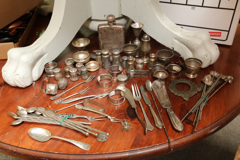 Sterling silver items incl shakers, flask, napkin (1 of 10)