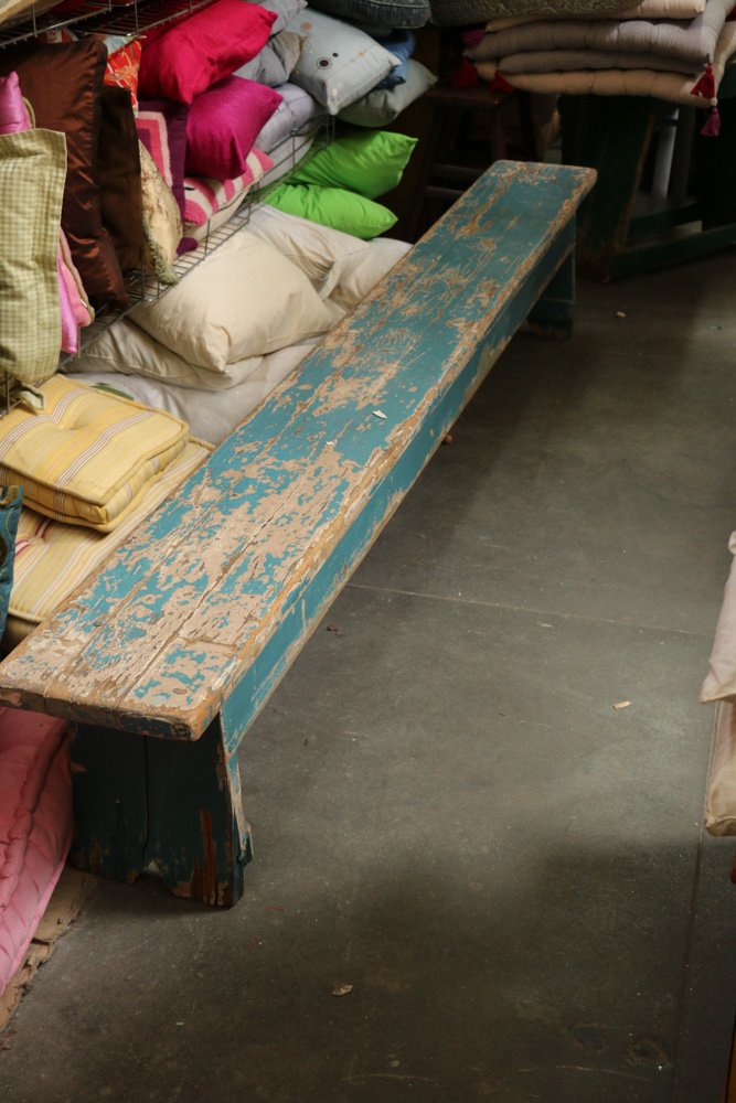 Blue painted long bench. (1 of 5)
