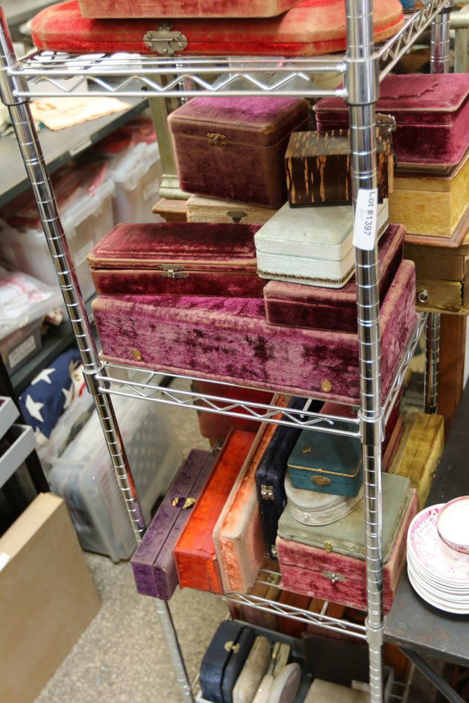 Grouping of velvet boxes for jewelry, cutlery, (1 of 9)