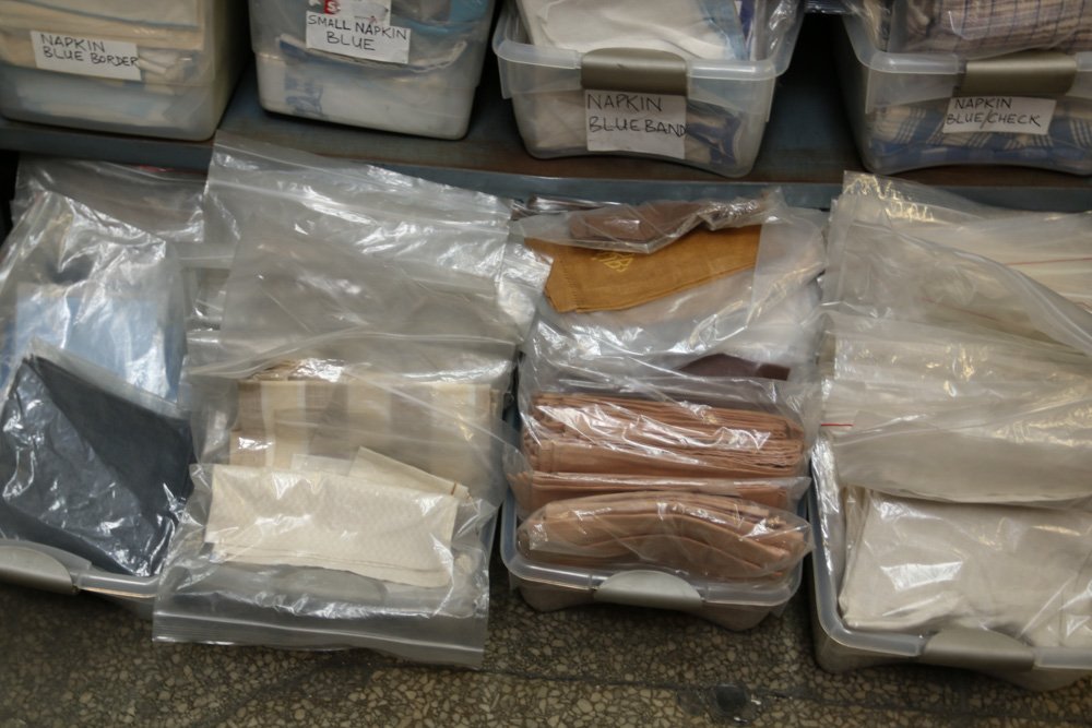 Shelf lot of linen napkins incl brown, cream, (1 of 9)