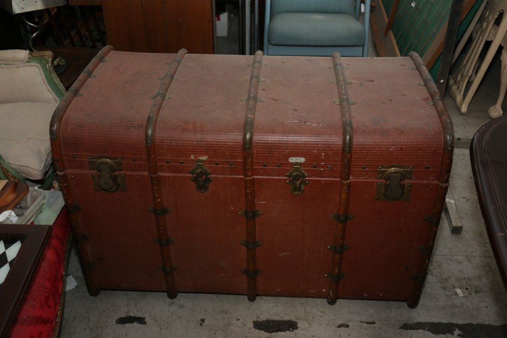 Large vintage steamer trunk brown with "A" on the (1 of 4)