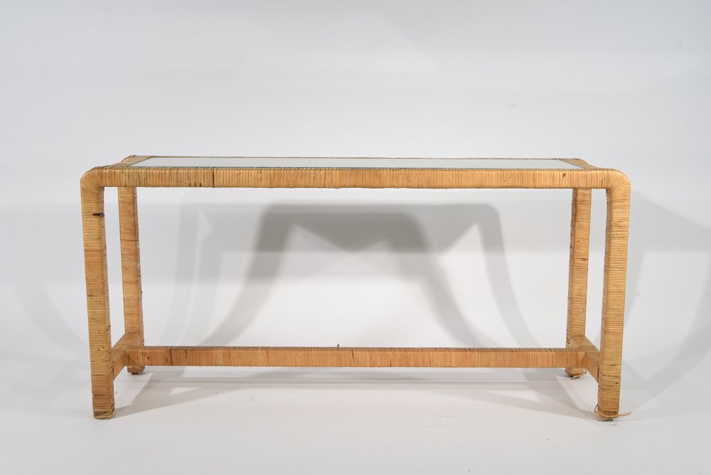 MID-CENTURY WICKER WRAPPED CONSOLE TABLE (1 of 8)