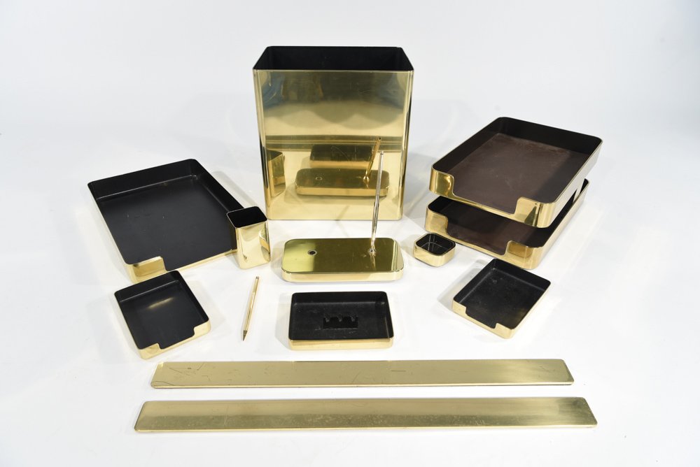 MIDCENTURY BRASS FINISH DESK SET (1 of 9)