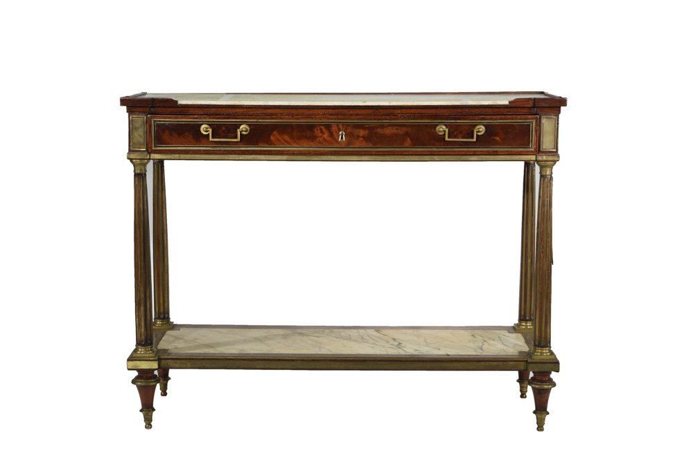 FRENCH MARBLE SERVER W/ ORMOLU: Dimensions: H: 35" x W 45" x D 16.5"
