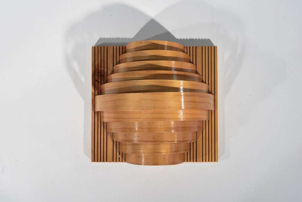 HENNING DYES - BENTWOOD SCONCE: SCANDINAVIAN BENTWOOD LIGHT Dimension: H 9.62" x W 10.5" x D 5.62" Note: " Artist retired 10 years ago, no longer in production. This is the last collection available." "Henning Dyes is a Costa Rican 