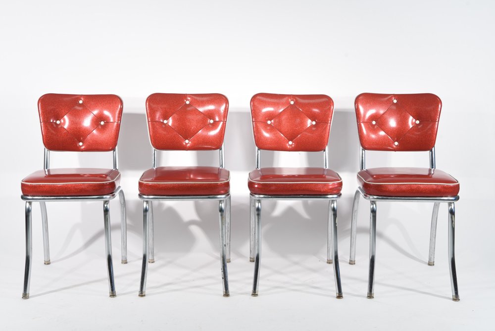 (4) RETRO 1950S RED VINYL & CHROME CHAIRS (1 of 10)