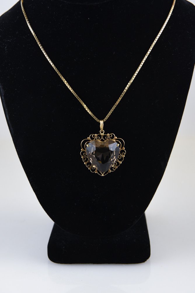 GOLD & HEART SHAPED SMOKY QUARTZ NECKLACE (1 of 5)