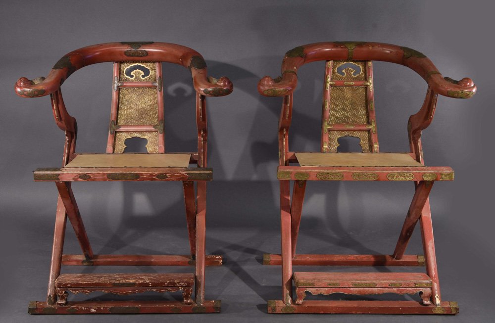 19TH C. CHINESE RED LACQUER CHAIRS (1 of 10)