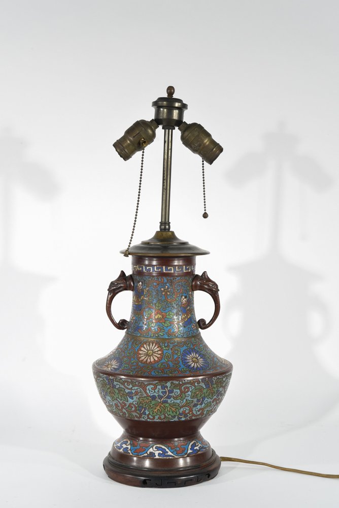 BRONZE CHAMPLEVE VASE LAMP (1 of 9)