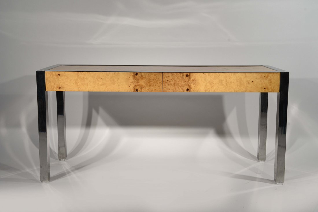PACE CHROME AND BURL WOOD CONSOLE TABLE (1 of 8)