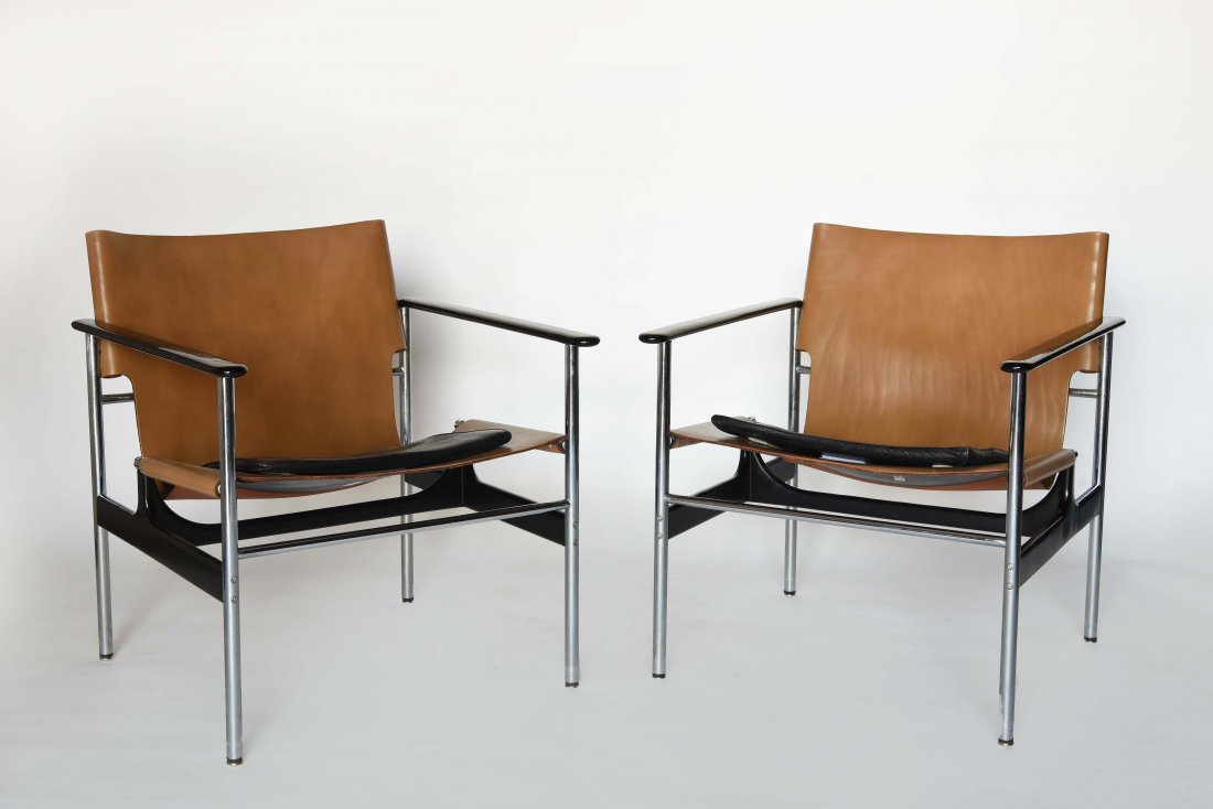 POLLACK FOR KNOLL 657 LEATHER SLING CHAIRS (1 of 10)