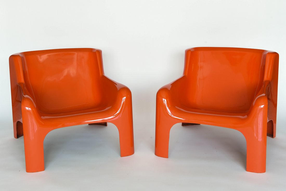 PAIR CARLO BARTOLI ARFLEX ORANGE FIBERGLASS CHAIRS (1 of 9)