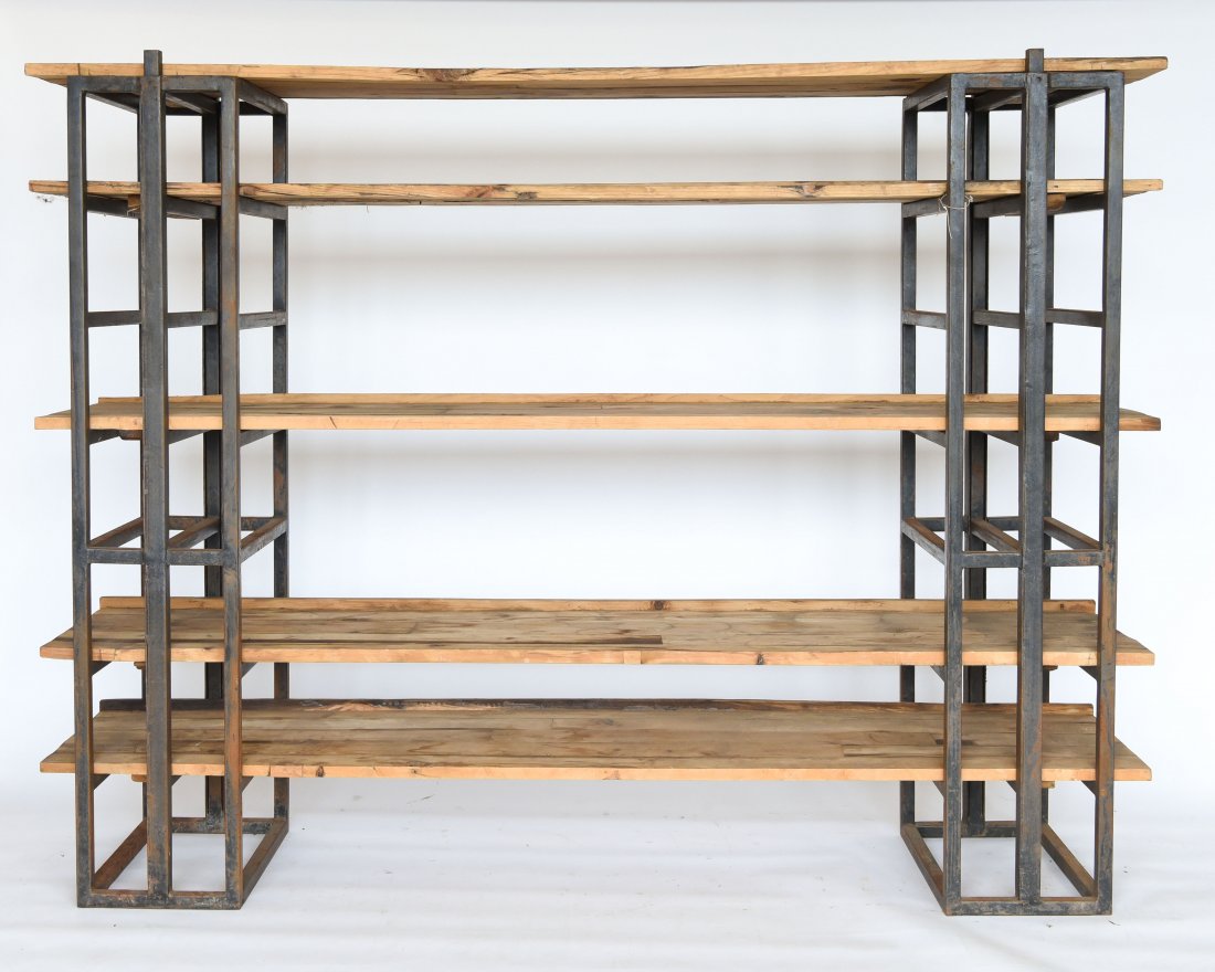 INDUSTRIAL STEEL AND WOOD ADJUSTABLE ETAGERE (1 of 9)