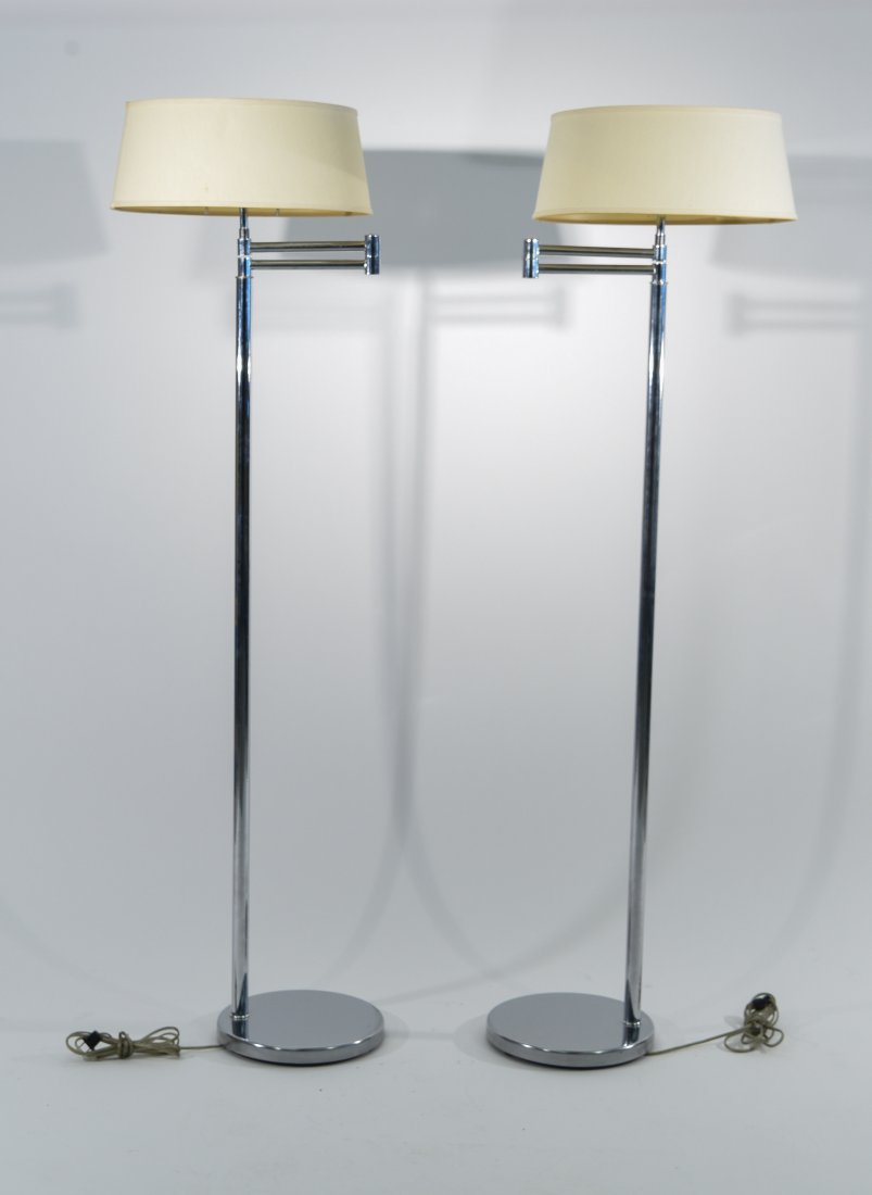 PAIR NESSEN CHROME FLOOR LAMPS (1 of 8)